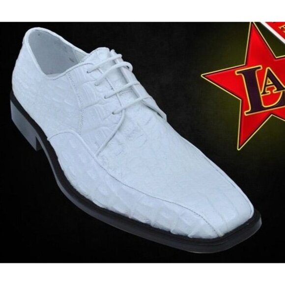 SOLD! Los Altos White Exotic Genuine Crocodile Leather Dress Oxfords & Dustbag - Picture 1 of 8